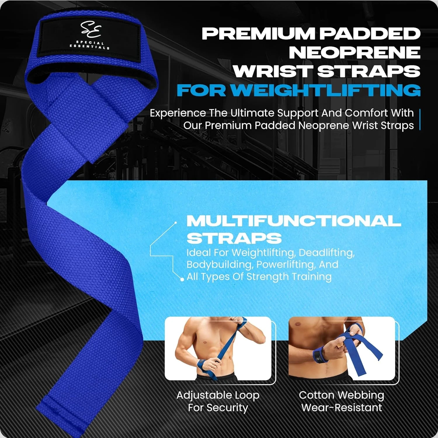 anti Slip Men and Women Neoprene Blue Weight Lifting Straps