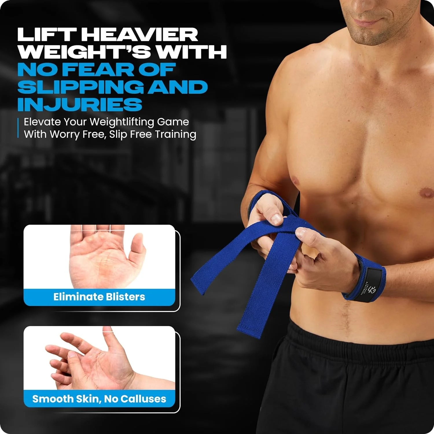 anti Slip Men and Women Neoprene Blue Weight Lifting Straps