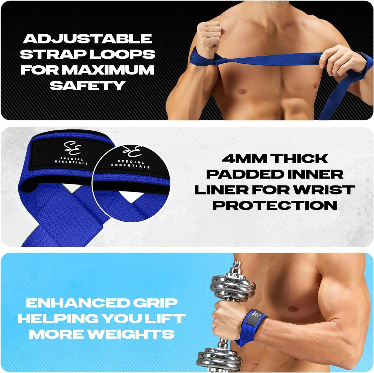 anti Slip Men and Women Neoprene Blue Weight Lifting Straps