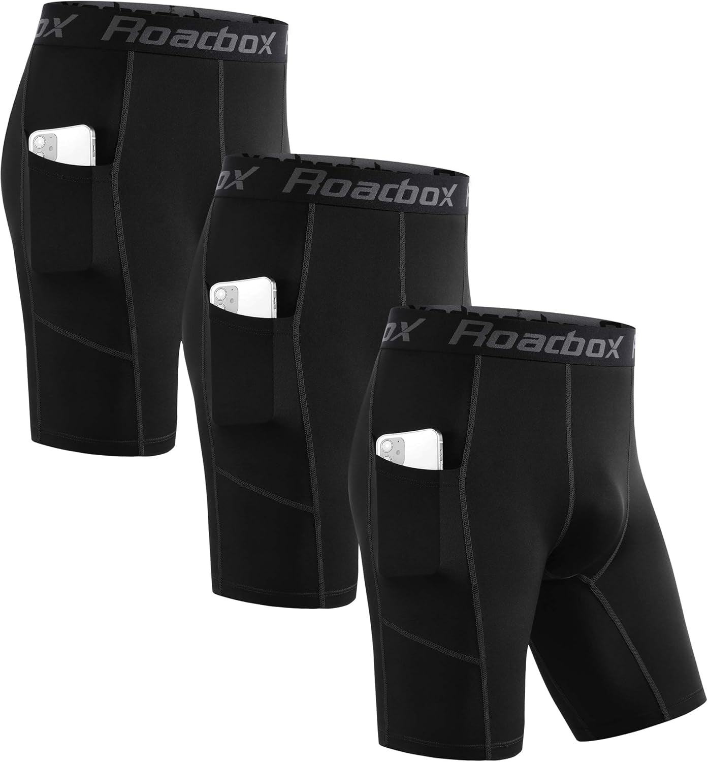 Men'S Compression Shorts with Pockets, 3 Pack 9'' Performance Running Base Layer for Workout Sports Underwear